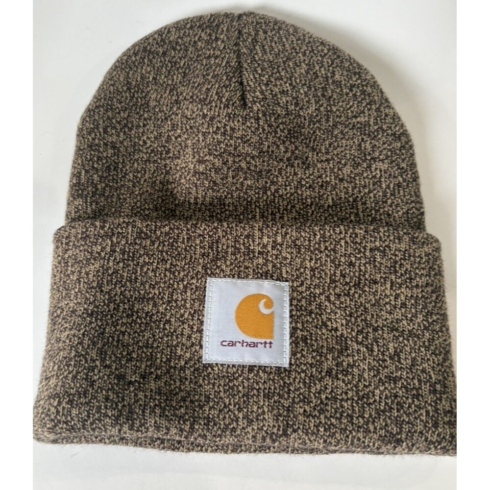 Carhartt A18 Knit Cuffed Beanie Hat Brown Sandstone Heather One Size Unisex